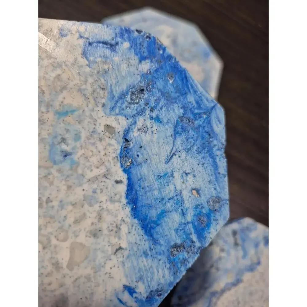 4 White/Blue/Gray Marbled Eco Resin Stone Look Hexagon Coasters 3 5/8” Handmade